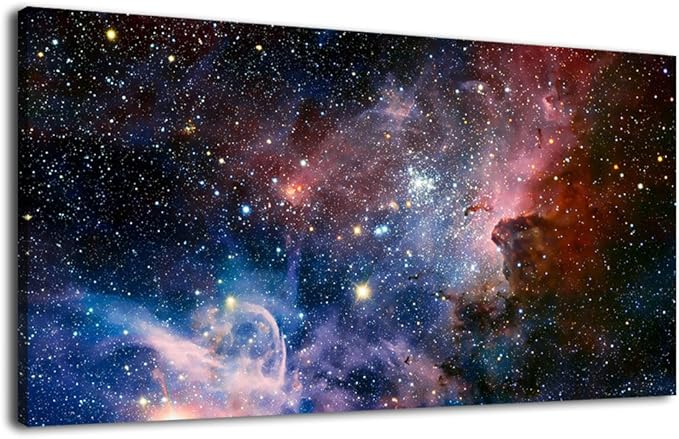 arteWOODS Canvas Wall Art Galaxy Nebula Starry Cosmic Painting Pictures Panoramic Canvas Arotwork Universe Stars Outer Space Wall Art for Home Office Decoration Framed Ready to Hang 20" x 40"