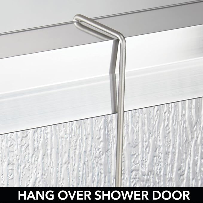 mDesign Steel Over The Door Shower Caddy - Hanging Shower Organizer Rack w/ 4 Baskets, 2 Hooks - in-Shower Hanging Caddy for Bathroom - Over Door Shower Caddy Hanger - Klypon Collection - Matte Satin