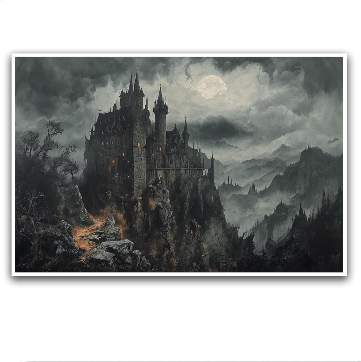 JFHCQJPK Vintage Castle Poster Dark Academy Victorian Gothic Castle Wall Art Poster Moody Mystical Art Print Suitable for Home Living Room Bedroom32x48in Frameless