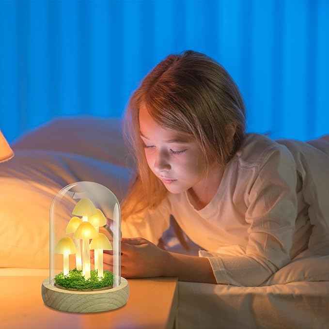 QUELIEN Mushroom Lamp,Mothers Day Mom Gifts for Mom,Light Up Mushroom in Glass Dome,Birthday Party Decorations,Ideal Birthday Gift,Girlfriend Gift