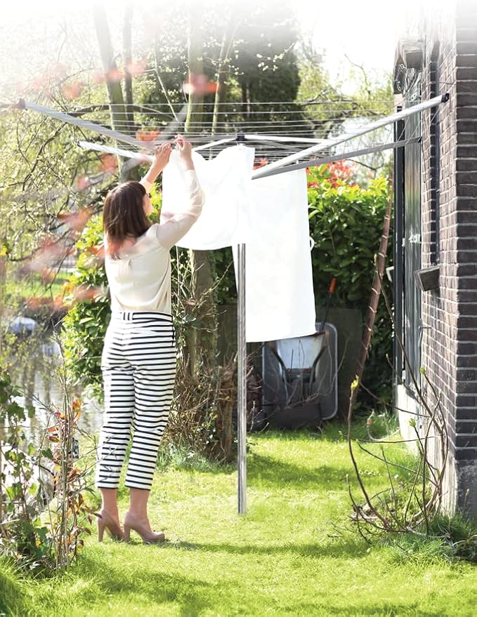 Brabantia Topspinner Outdoor 4 Arm Spinning Clothesline (164 ft/Ø 1.8") Rotating, Folding Clothes Drying Rack + Ground Spike (Gray)