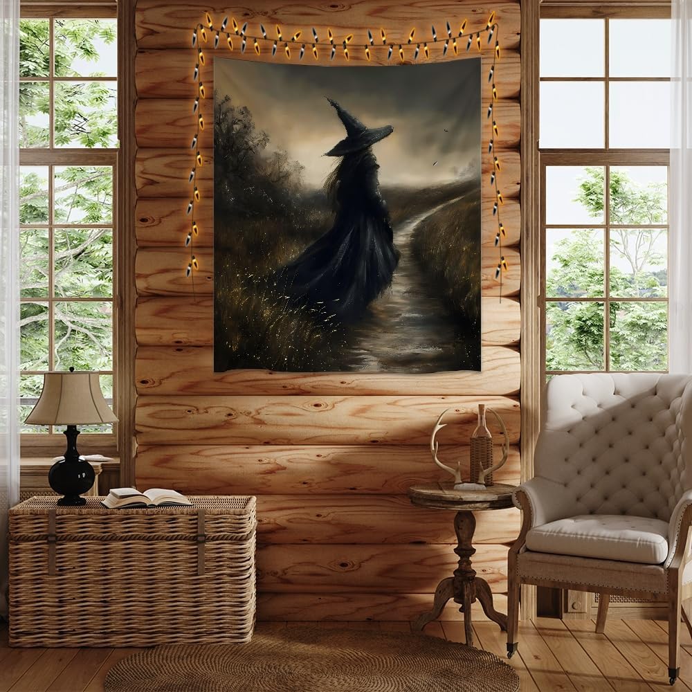 Mystic Gothic Tapestry Witchy Halloween Decor Vintage Dark Academia Bedroom Tapestries Retro Art Aesthetic Wall Tapestry for Bedroom Dorm Living Room white