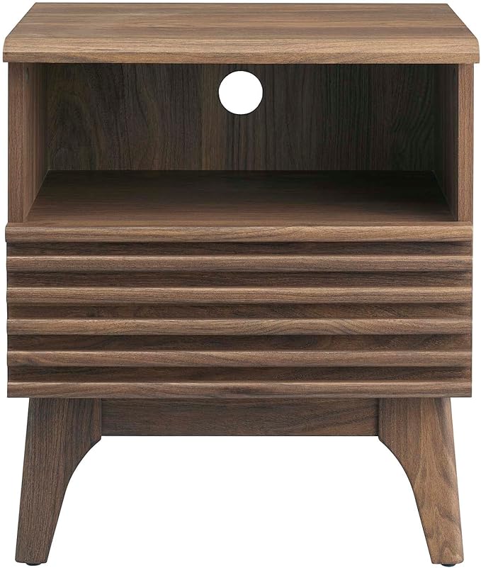 Modway Render Mid-Century Modern, One-Drawer Nightstand, Walnut