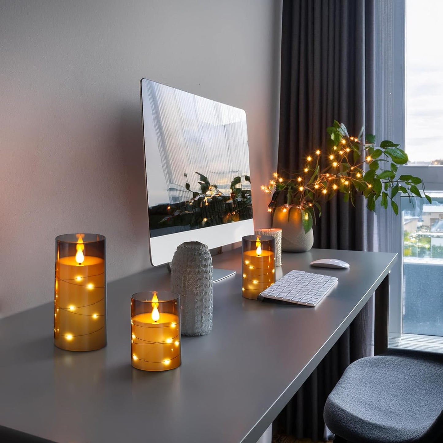 Aignis Flickering Flameless Candles Battery Operated Candles LED Candles with Remote Timer for Home/Wedding/Birthday/Holiday Decor, Grey 3D Flame Set of 3 (D3 xH4 5" 6")