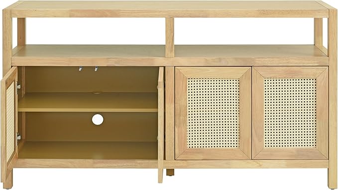 Ball & Cast 60" Rattan Buffet Sideboard Cabinet with Storage, Modern Boho Coffee Bar w/Push-to-Open Doors & Adjustable Shelves, Wood Console Cabinet for Kitchen,Livingroom & Dining Room, Natural