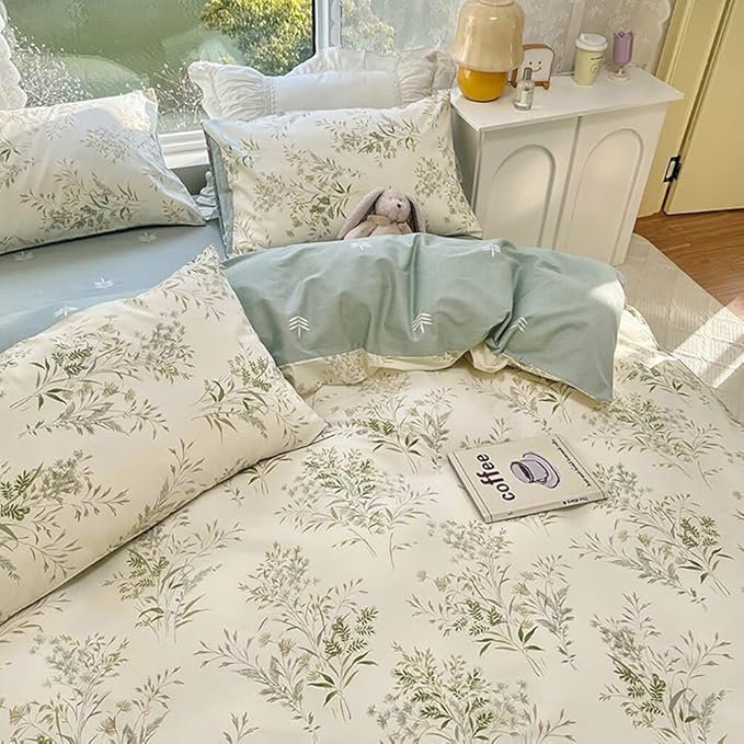 LifeTB Vintage Floral Comforter Set Queen, 3 Pieces Aesthetic Floral Bedding Comforter Set, Reversible Botanical Flowers Comforter with 2 Pillowcases, Breathable Fluffy Soft Cottagecore Bedding Set