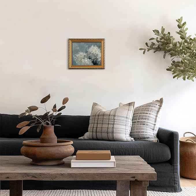 uniro Vintage Gold Framed Wall Art for Home Decor, Retro Blue Hydrangea Flower Canvas Art Prints Artwork, Aesthetic Bedroom Wall Art Easter Floral Wall Decor, French Country decor Spring Botanical Oil Painting Picture for Bathroom, Gallary, Living Room...