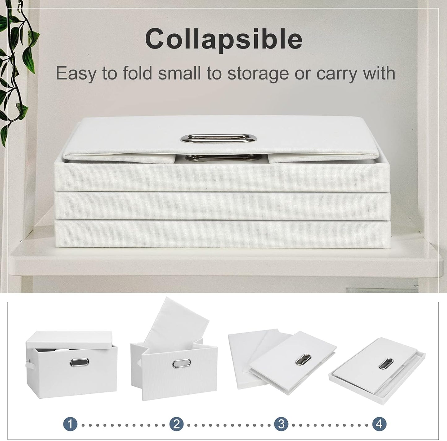 Medium 15" 21 Quart Collapsible Stackable Storage Bins with Lids, 5 Packs White Foldable Fabric Closet Storage Boxes with Lids, Lidded Heavy-duty Linen Baskets(15x11x8)