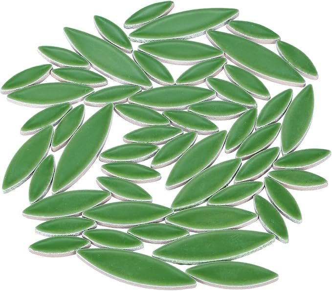 uxcell Ceramic Mosaic Tile, About 200g Teardrop Leaf Tile Mosaic Block for Handicrafts Artwork, Blackish Green