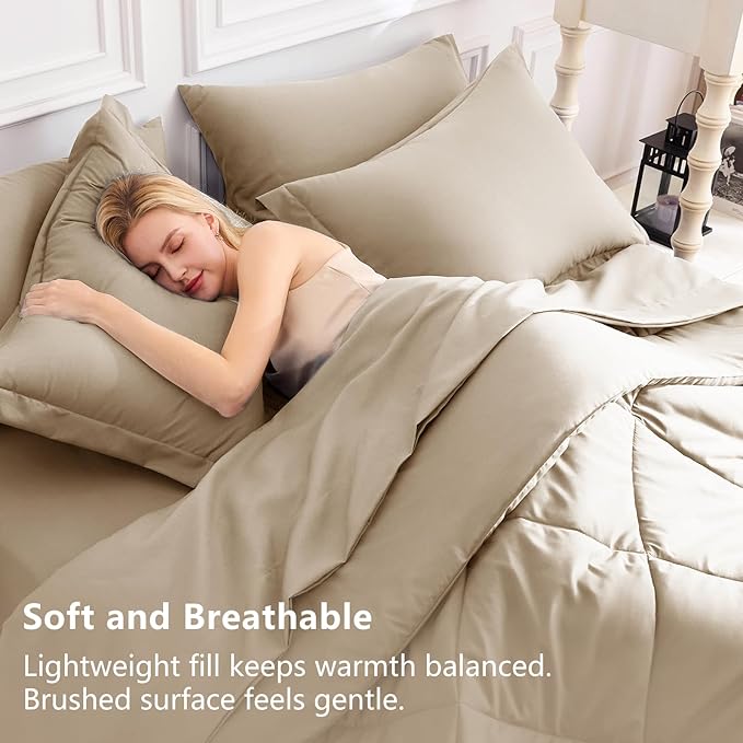 CozyLux Full Size Comforter Sets Taupe - 7 Pieces Bed in a Bag Full, Luxury Soft Bed Set for All Seasons, Bedding Set with Down Alternative Comforter, Sheets, Pillowcases & Shams