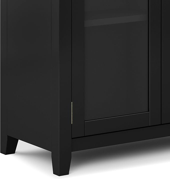 SIMPLIHOME Cosmopolitan Storage Cabinet - 30 inch Wide Solid Wood Low Cabinet in Black, Contemporary Console for Entryway, Living Room, or Dining Room with Glass Doors and Adjustable Shelves