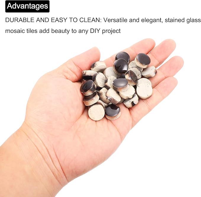 MECCANIXITY 200g Ceramic Mosaic Tiles for Crafts Bulk, Round Black Ceramic Tiles for Mosaic Kits Garden Stepping Stone Cup Mat
