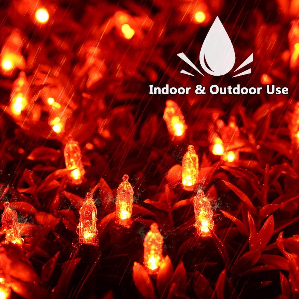 ODEETRONIC Orange Lights, 33ft 100 LED Halloween String Lights Connectable, 120V UL Certified Indoor Orange Mini Light, Outdoor Halloween Light Waterproof for Patio Home Decor, Black Wire