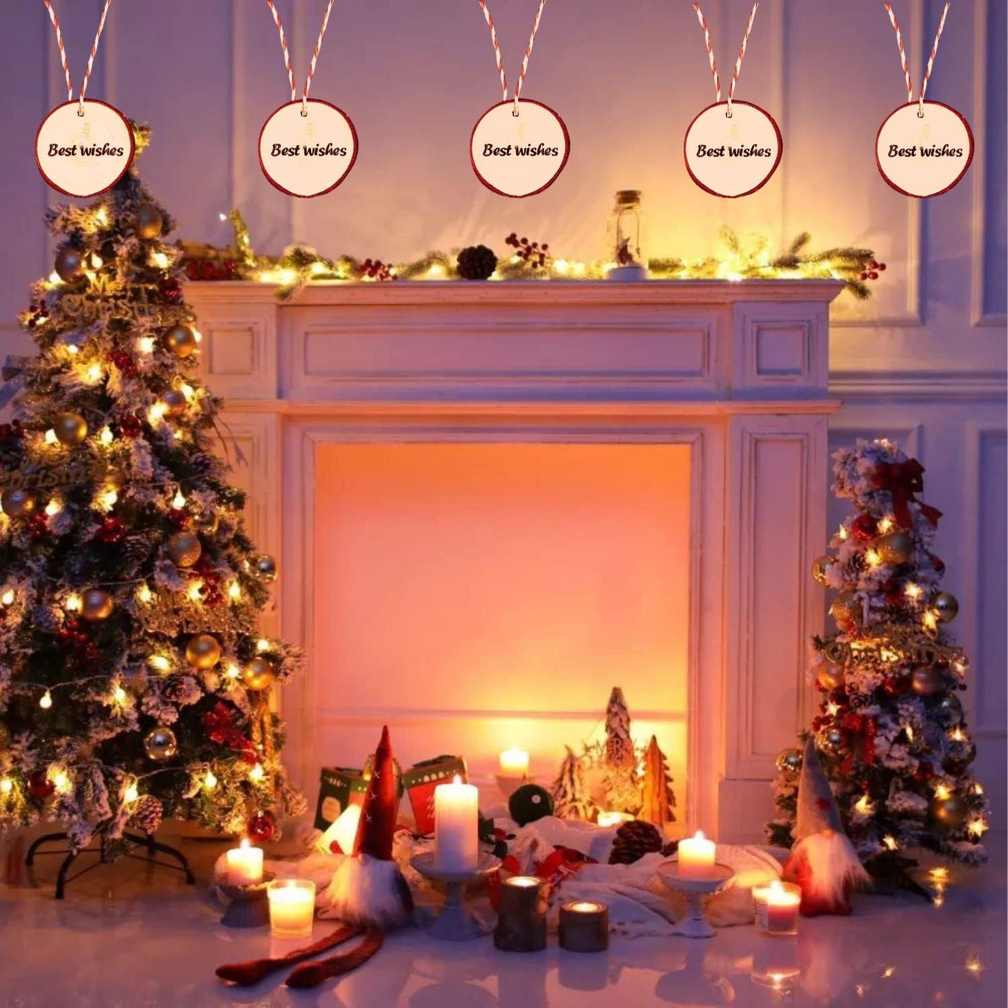 Wood Slices 30 Pcs 2.4-2.8 inches TICIOSH Craft Unfinished Wood kit Predrilled with Hole Wooden Circles for Arts Wood Slices Christmas Ornaments DIY Crafts