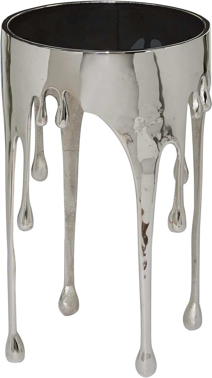 Deco 79 Aluminum Metal Side End Accent Table Drip End Table with Melting Design and Shaded Glass Top, Side Table 16" x 16" x 25", Silver