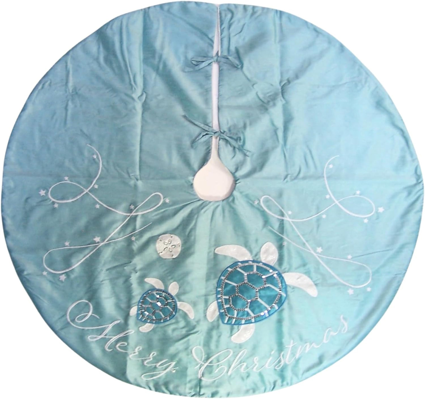 Merry Christmas Sequin Turtle Tree Skirt, 42 Inches, Turquoise and White