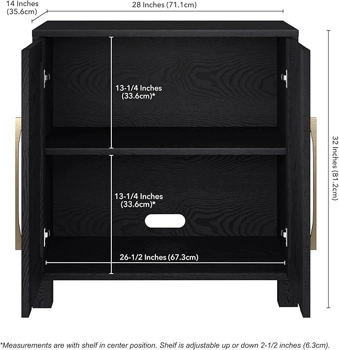 Henn&Hart 28" Wooden Accent Cabinet, Modern Sideboard Buffet Cabinet with 2 Doors and an Adjustable Shelf for Living Room, Dining Room, Bedroom or Entryway, Natural Black