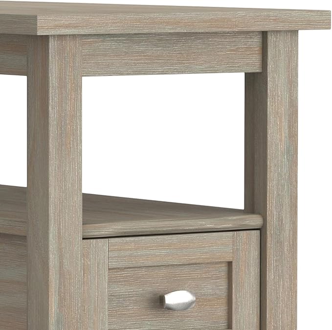 SIMPLIHOME Warm Shaker End Table - 14 inch Wide Solid Wood Narrow Side Table in Distressed Grey, Transitional Accent Table for Living Room or Bedroom with Drawer, Open Shelf and Square Tapered Legs
