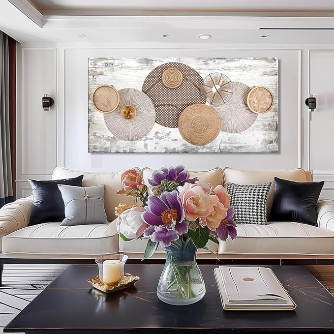 youkuart Wall Art Floral Rustic Wall Decor Yellow and White Canvas Painting Abstract Wall Art for Bedroom Living Room Dining Room Home Office Decor 79"x40"
