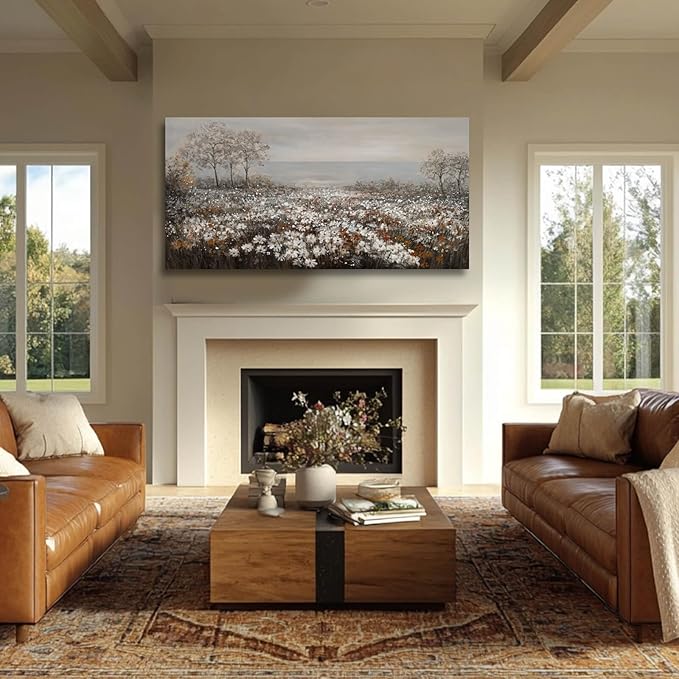 GAIDUOMAI Wildflower Wall Art Rustic Farmhouse Wall Decor Countryside Canvas Prints for Bedroom Large Landscape Painting for Living Room Hallway Decor 29x58 Inch