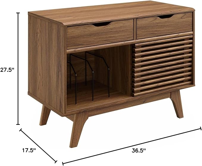 Modway Render Mid-Century Modern Vinyl Record Storage Display Cabinet, 37 Inch, Walnut