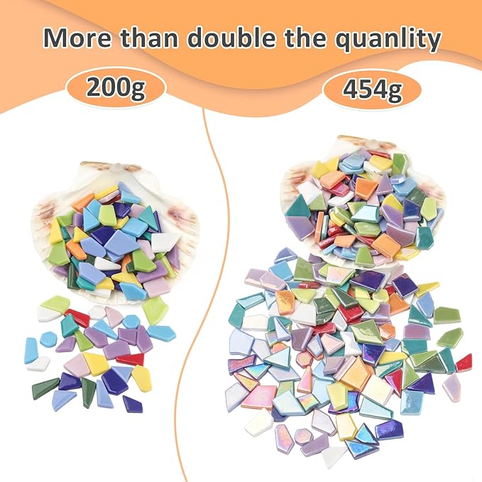 Youway Style Iridescent Glass Mosaic Tiles for Crafts Bulk,454g Broken Mosaic Glass Pieces for Garden Crafts Kits,DIY Mosaic Art Decor