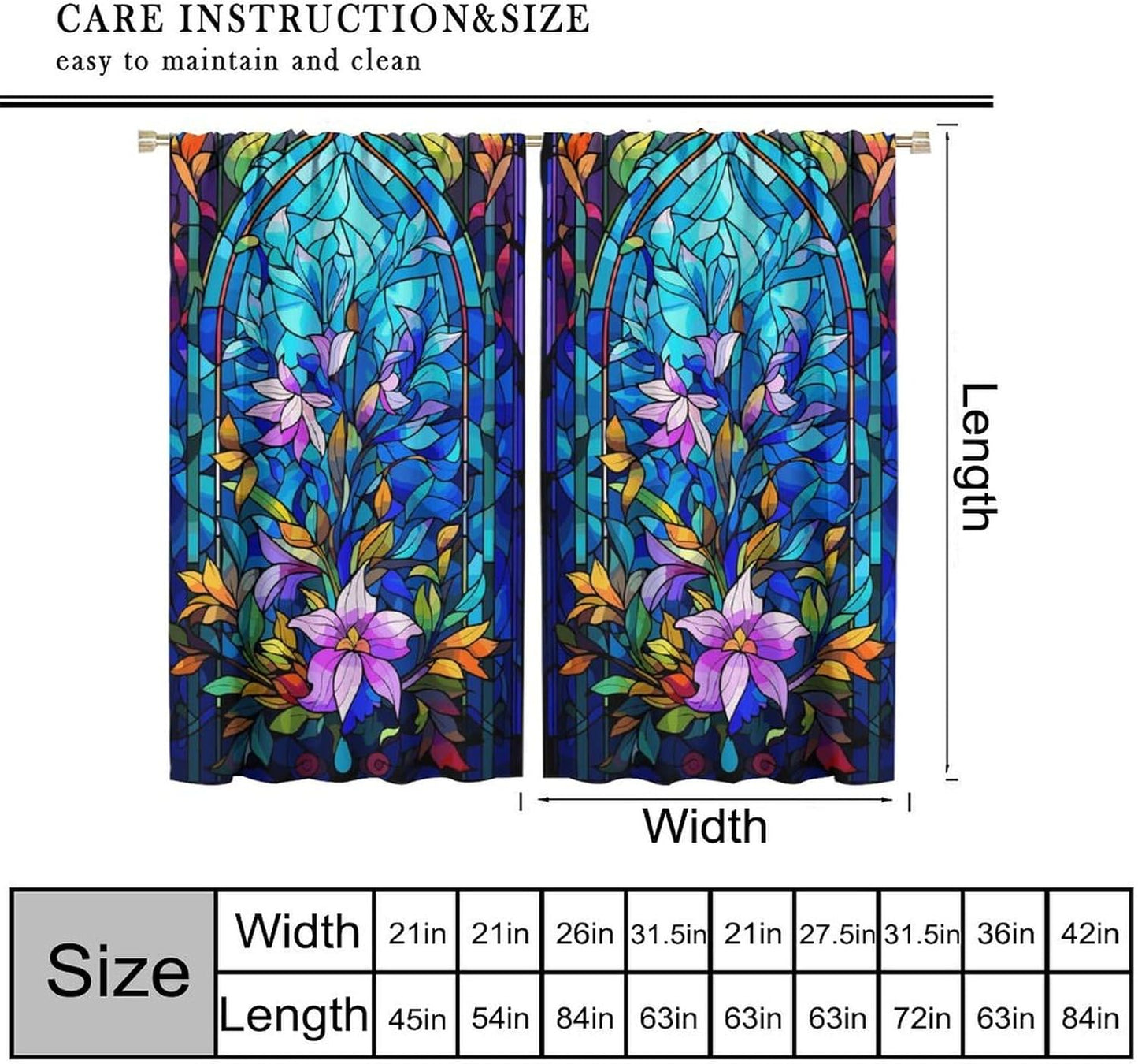 Stained Glass Curtains,Abstract Colorful Floral Geometric Art Home Decor Drapes for Bedroom Living Room Kitchen Window Treatment 2 Panels Set Total Size 63" W X 72" L Inch
