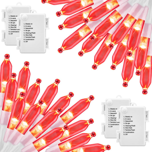 Red String Lights Battery Operated, 4 Pack 8 Feet 20 LED String Lights with 8 Modes Waterproof Tree Lights for Outdoor Indoor Holiday Party Garden Tree Decorations