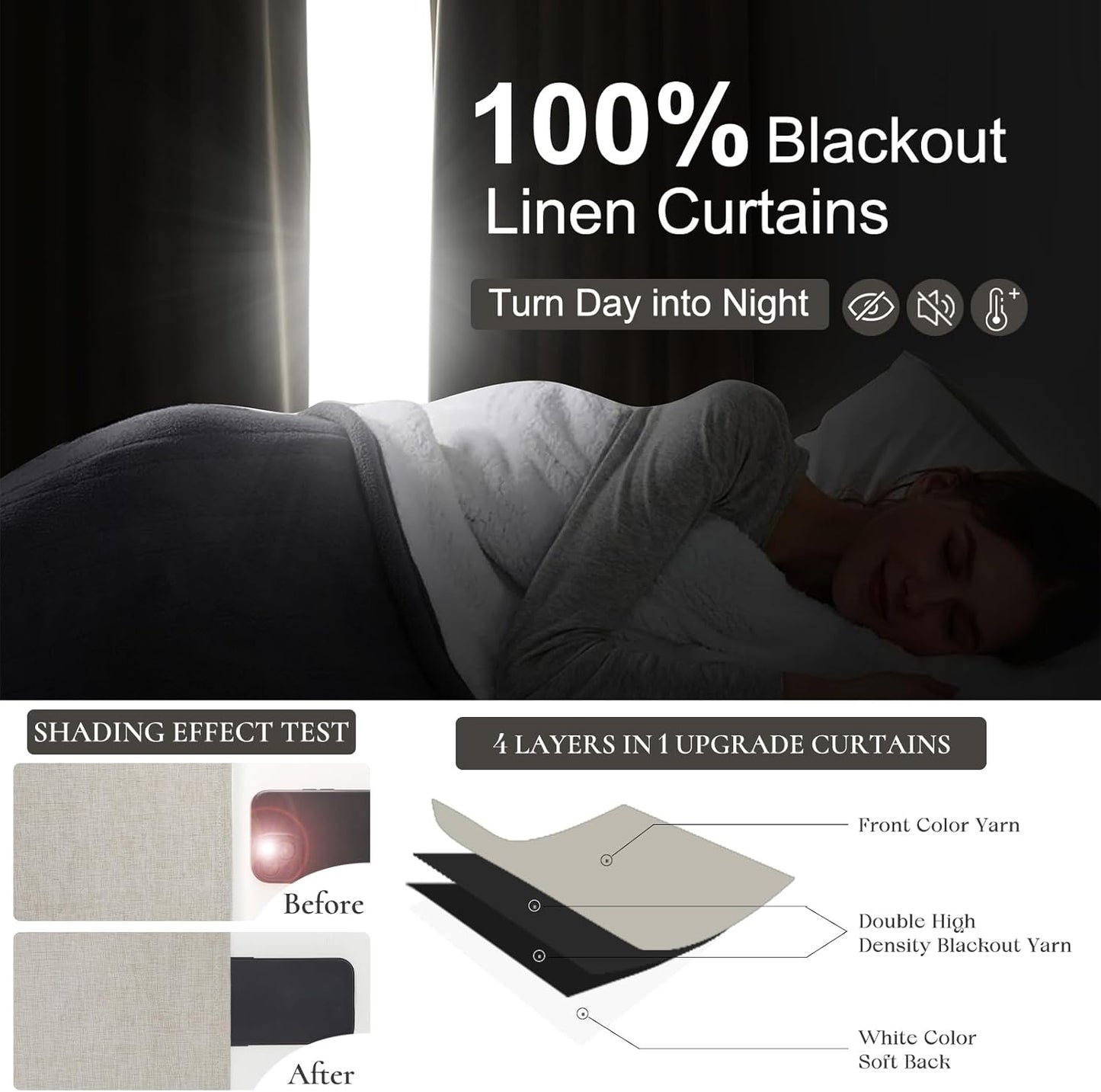 Curtains 100 Inch Length Extra Wide Pinch Pleated Blackout for Sliding Glass Door/Living Room, Farmhouse Natural Linen Thick Boho Bedroom Heavy Duty Insulated Large Window Drapes (100"Wx90"Lx2Panels)