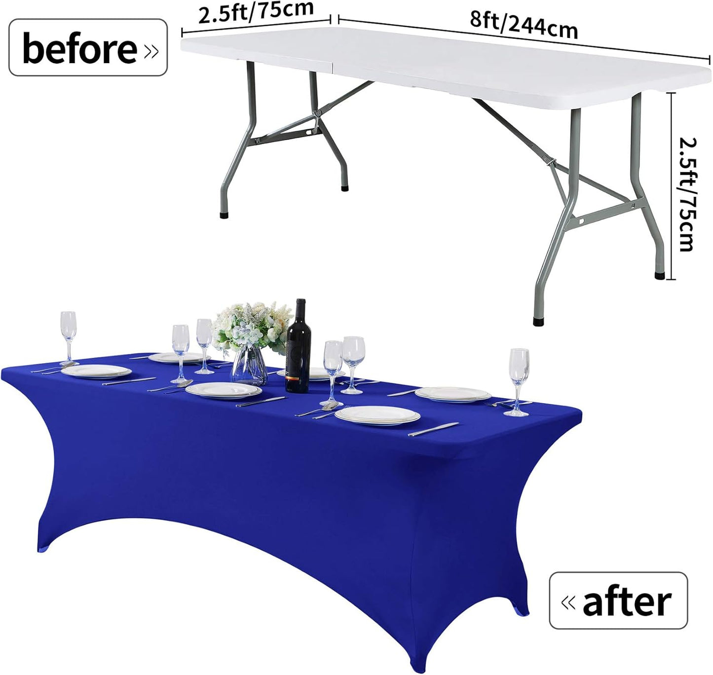 Spandex Table Cover for 8FT or 4ft or 6ft Table Universal Fitted Stretch Tablecloth for Party, Banquet, Wedding and Events-Royal Blue
