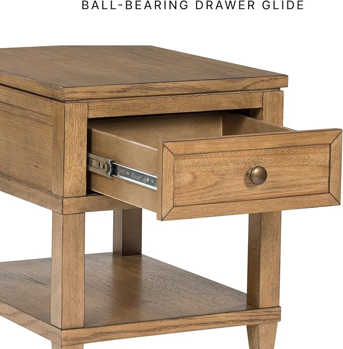 Signature Design by Ashley Sharlance Transitional 1-Drawer End Table with Lower Shelf, Power Supply and USB Ports, UL Listed, Dark Brown Drawer Pulls, Light Brown