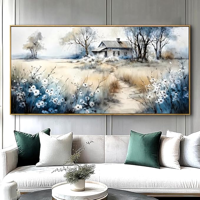 Watercolor Landscape Art Wall Art - Framed Modern Canvas Painting for Living Room, Bedroom Home Office Decor, 40x20 Inch Ready to Hang