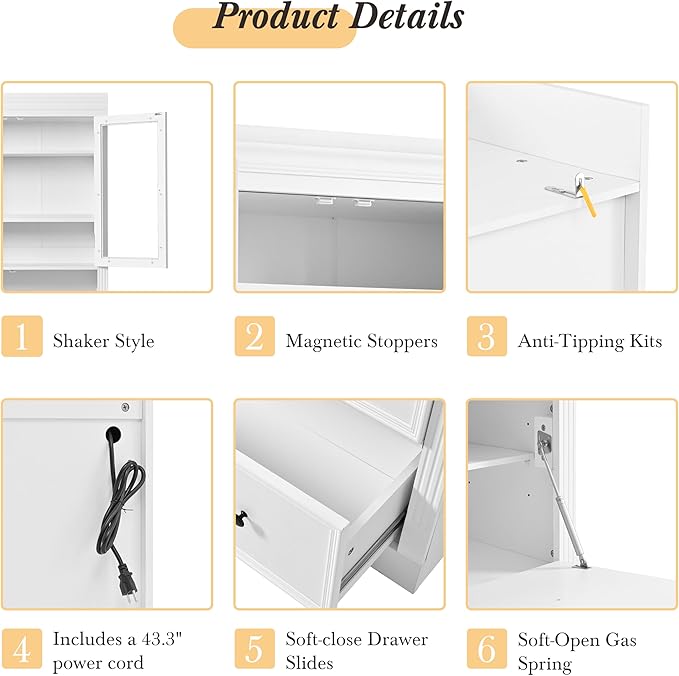 Merax 78 Inch Extra-Tall Freestanding Kitchen Pantry Storage Cabinet, Multifunctional Cupboard with 3 Drawers, Adjustable Shelves & Power Outlet Drop-Down Surface for Dining and Living Room, White