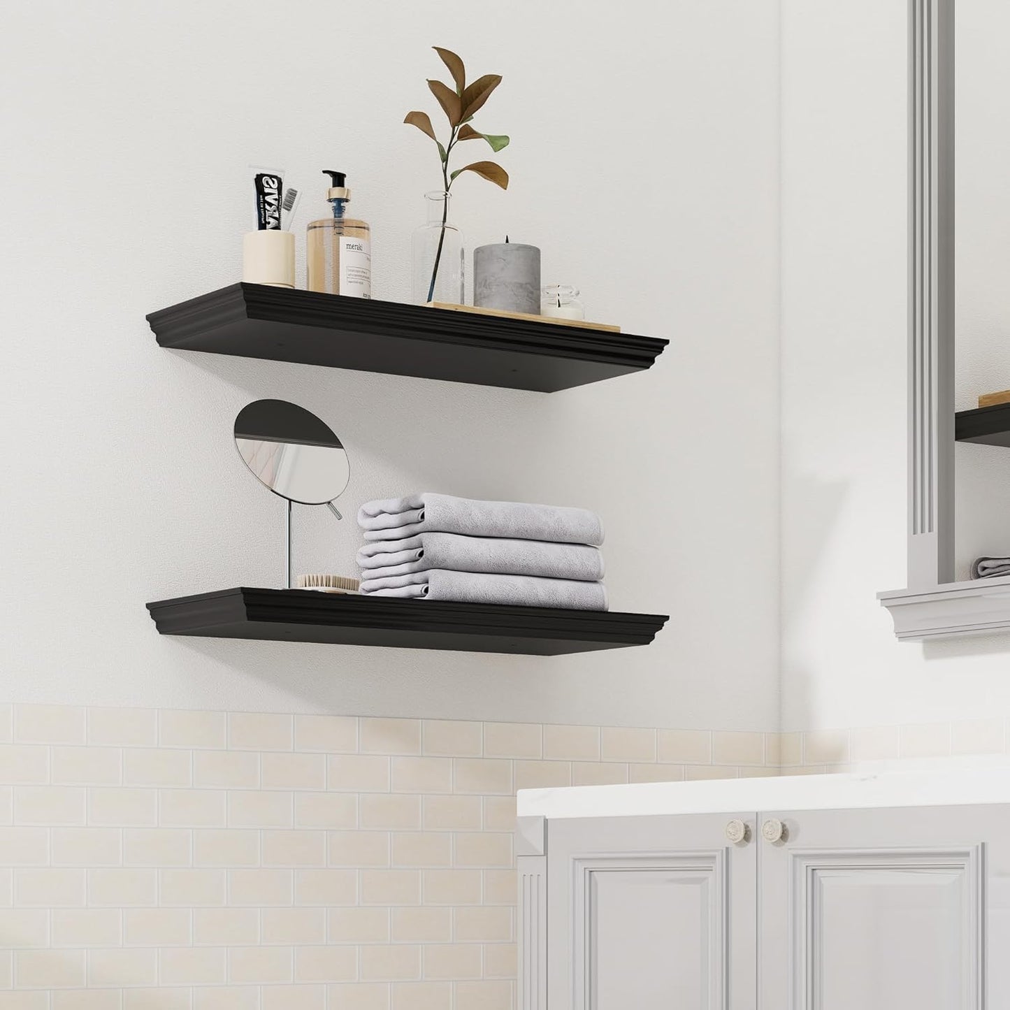 Floating Shelves for Wall, 24 Inch Long Wall Mounted Black Hanging Shelf for Kitchen, Living Room, Office, Bedroom, Bathroom, Retro Vintage Wood Bookshelf for House Decor - Décor Diaries