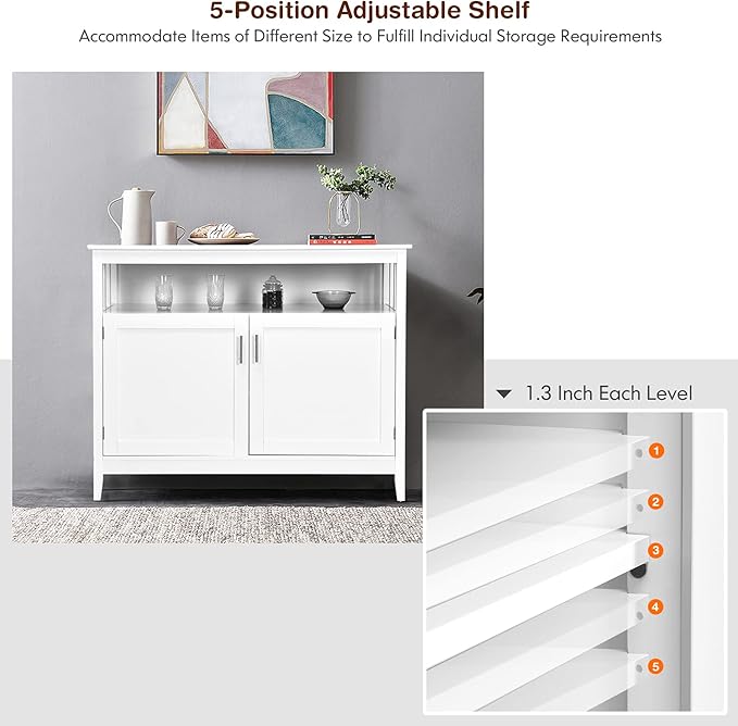 Costzon Buffet Cabinet, Wooden Sideboard with 2 Doors, Adjustable Shelf, Accent Coffee Bar Cabinet, Kitchen Storage Cabinet for Living Room, Hallway