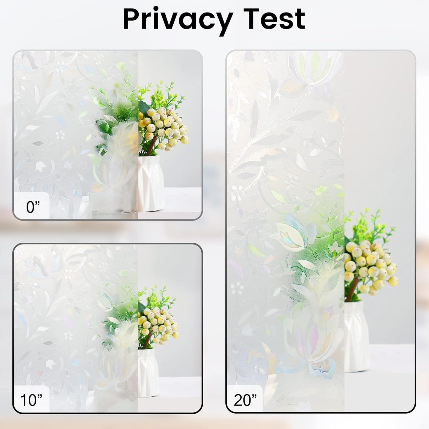 DOWELL Window Privacy Film, 3D Stained Glass Rainbow Films, Decorative Window Vinyl Sun Blocker Door Covering, Static Cling Non-Adhesive Glass Sticker for Home, Blooming Flowers, 35.4"x118"