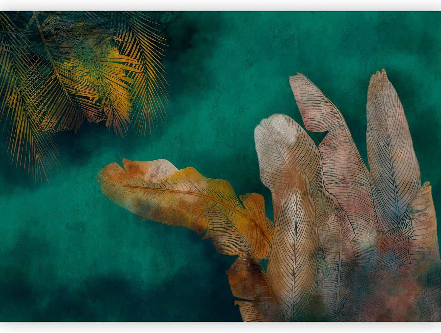 artgeist Wall Mural Jungle 135x101 in - XXL Peel and Stick Self-Adhesive Wallpaper Removable Large Sticker Foil Wall Decor Print Picture Image Design Leaves Green Yellow Nature b-A-0825-a-a
