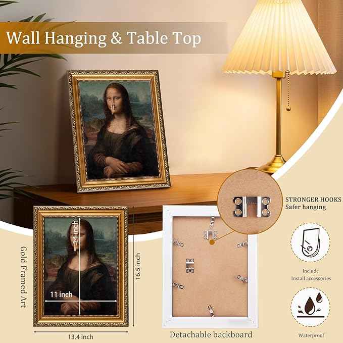 uniro Vintage Gold Framed Wall Art for Home Decor, Retro Funny Bathroom Wall Decor Canvas Artwork, Trendy Funky Wall Art Maximalist Decor, Funny Bathroom Signs for Bathroom, Living Room, Desktop decor - 11x14Inch