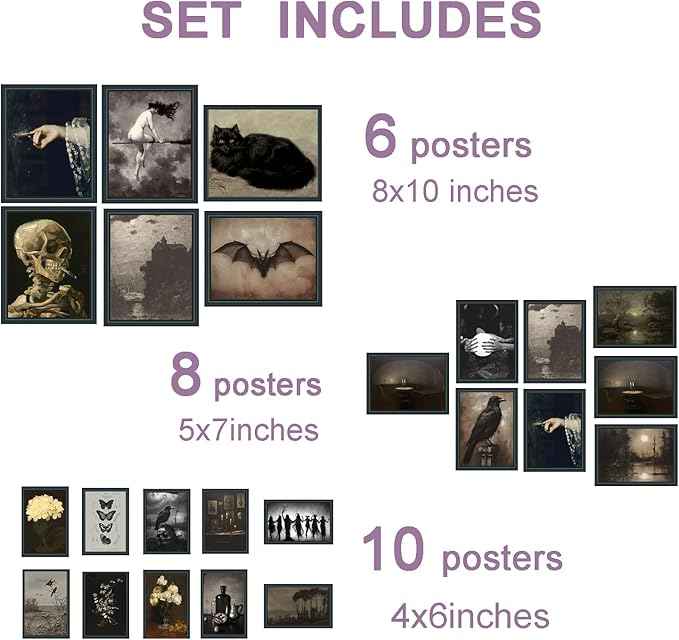 liflikwall Gothic Home Decor Edge Witch Wall Art,Dark Academy Room Decoration,Vintage Wall Art,Retro Minimalist Decorative Aesthetics,Home Living Room Bedroom Decoration (Unframed)