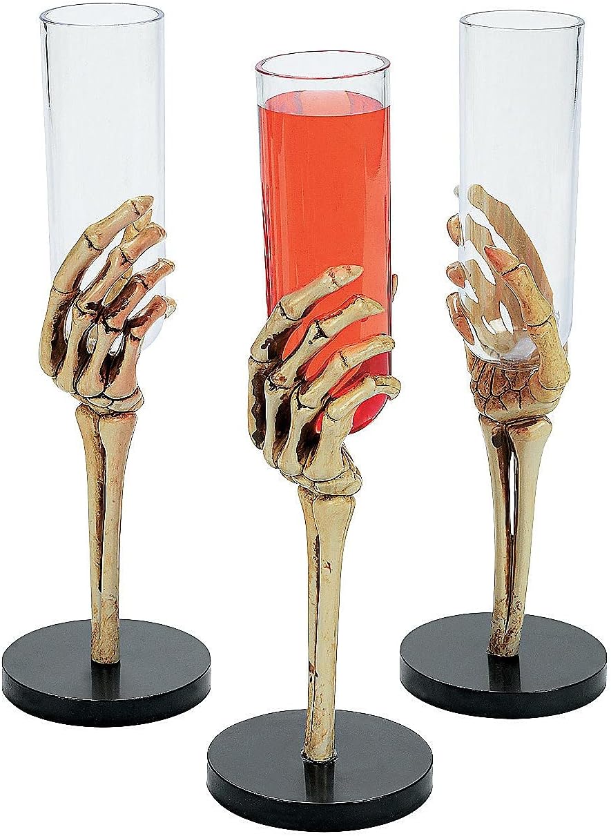 Fun Express Set of 12 Pieces Skeleton Hand Flute Glasses, Holds 2 oz, BPA Free Plastic, Halloween Party Decorations