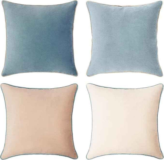 MONDAY MOOSE Decorative Throw Pillow Covers Cushion Cases, Set of 4 Soft Velvet Modern Double-Sided Designs, Mix and Match for Home Decor, Pillow Inserts Not Included (18x18 inch, Beige/Light Blue)