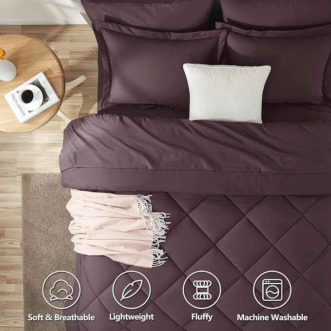 CozyLux Queen Comforter Set Cocoa Powder - Bed in a Bag Queen Size 7 Pieces, Luxury Soft Bed Set for All Seasons, Bedding Set with Down Alternative Comforter, Sheets, Pillowcases & Shams