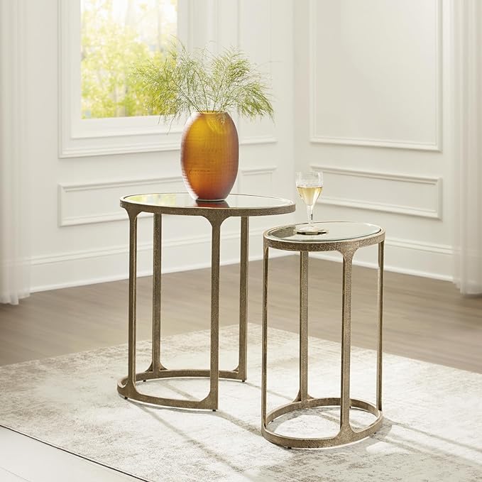 Signature Design by Ashley Irmaleigh Classic Mirrored Nesting Accent Table, Set of 2, Gray & Gold