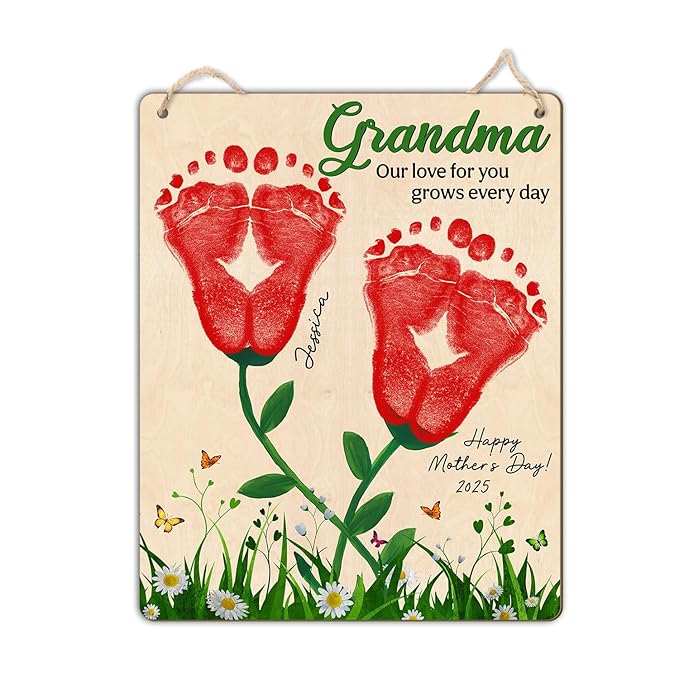 DIY Custom Baby Footprint Flowers Art Craft Gifts for Grandma, Mothers Day Footprints Sign, Grandkid Toddler Foot Print Keepsake Mother's Day Birthday for Nana Gifts, Our Love for You Grows Every Day