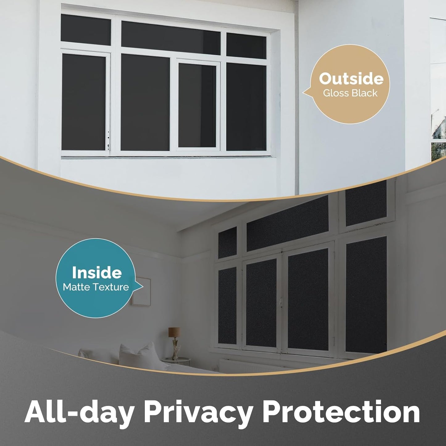 DOWELL Blackout Window Film, 100% Light Sun Blocking Static Cling Frosted Privacy Film for Glass, Heat Control Removable Window Tint, Room Darkening Cover for Day Sleep, Black, 35.4" x 157.5"