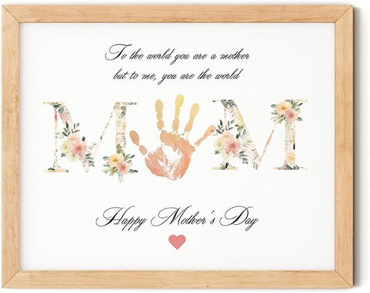 TwoDays Mother's Day Handprint Gift from Kids - DIY Keepsake Craft for Mom & Grandma, Family Activity Handprint & Flower Kit, Great Gift for Mother’s Day (11" X 14", Wood Frame)