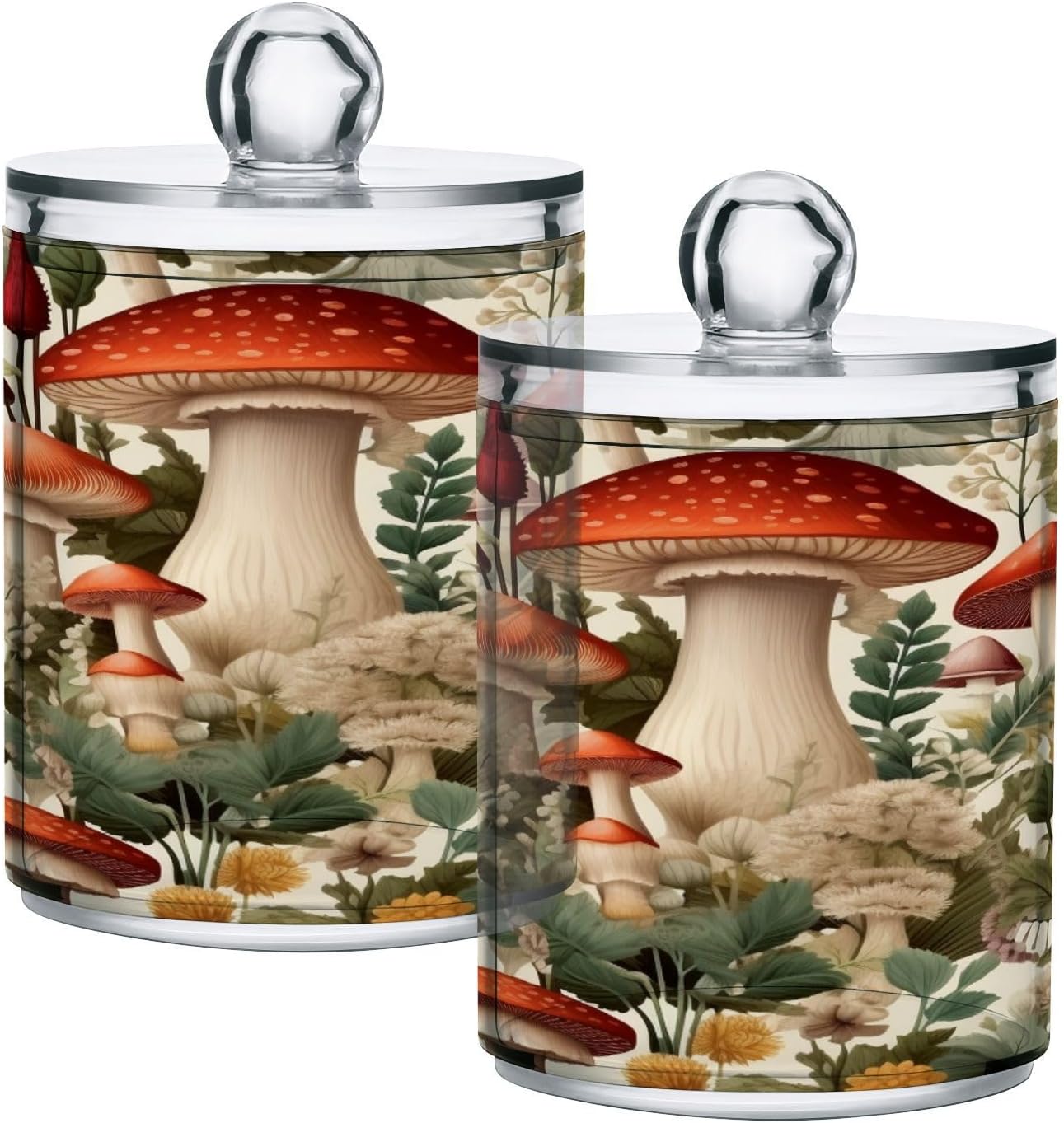 Cartoon Mushroom 2PC Airtight Transparent Plastic Storage Jar, Food Storage Container Glass, Can Store Candy, Salt, Coffee Beans, With lid, Easy To Use