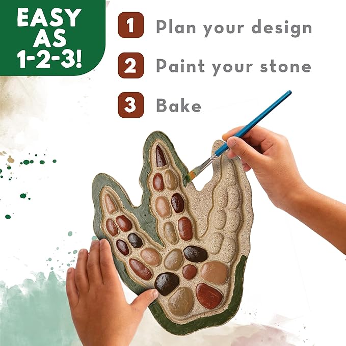 MindWare Paint Your Own Stepping Stone: Dinosaur Footprint – Weather-Resistant 8.5-inch x 10-inch Stepping Stones Kids Craft Kit - Includes Paint, Brushes and Instructions – Ages 8 and Up