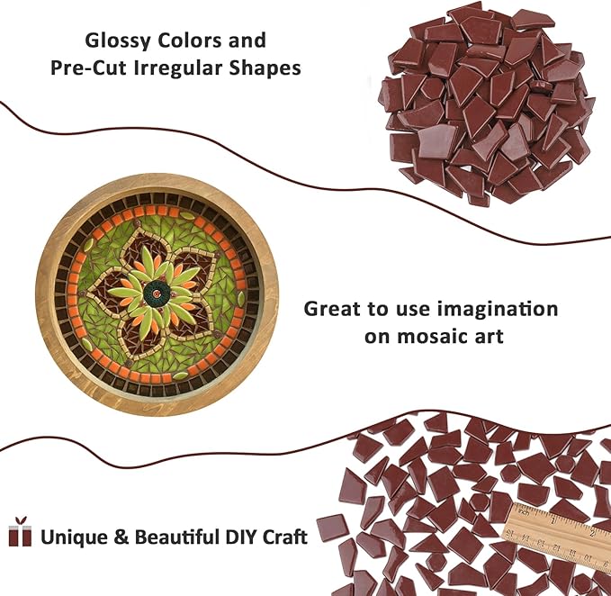 Youway Style Brown Glass Mosaic Tiles for Crafts Bulk,200g Broken Glass Pieces for Spring Mosaic Art Crafts,Garden Mosaic Supplies
