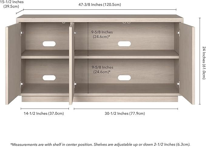 Henn&Hart Fluted TV Stand for TVs up to 55" with 3 Swing Out Ribbed Doors and Adjustable Shelves for Living Room, Family Room, or Office, Beech White